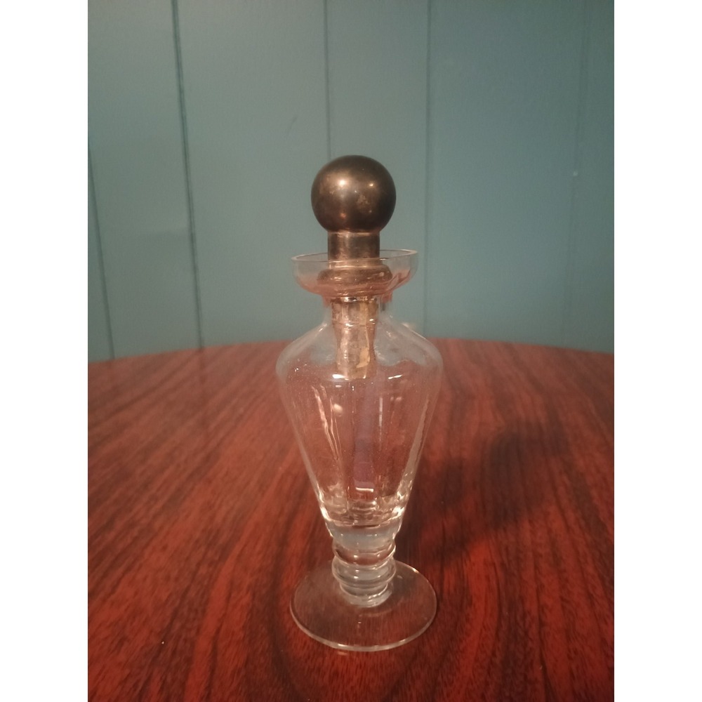 Vintage Glass Perfume Bottle  A Heavy Silver Plated Stopper Int. Silver Co. 6.5"